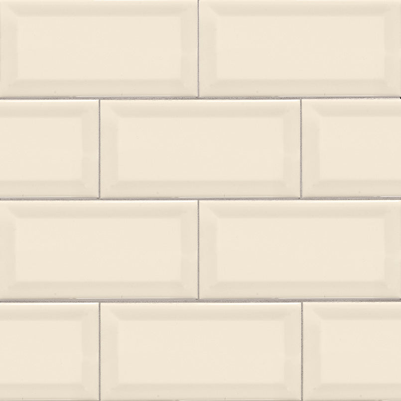 ALMOND GLOSSY BEVELED SUBWAY TILE 3X6