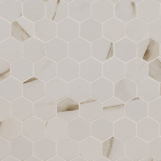 CALACATTA PORCELAIN 2” HEXAGON MOSAIC TILE