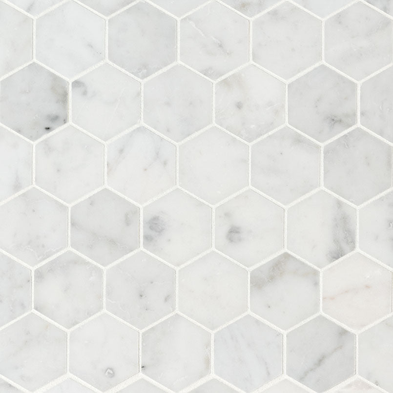 CARRARA WHITE HONED 2" HEXAGON MOSAIC TILE