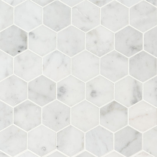 CARRARA WHITE HONED 2" HEXAGON MOSAIC TILE