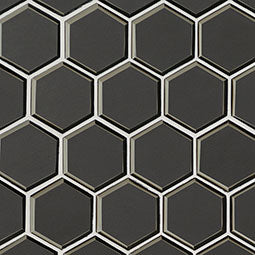 METALLIC GRAY BEVELED 3" HEXAGON MOSAIC TILE