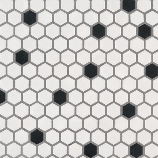 BLACK AND WHITE 1” HEXAGON MOSAIC TILE