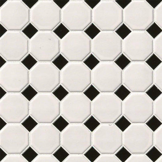 WHITE AND BLACK MATTE OCTAGON MOSAIC